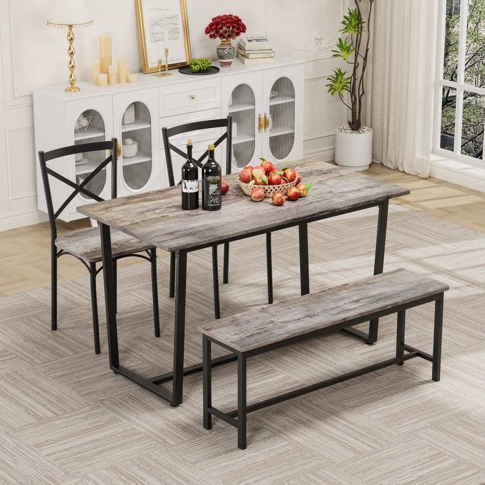 Industrial 4-Pc Table Chair Set Solid Backrest Durable Style