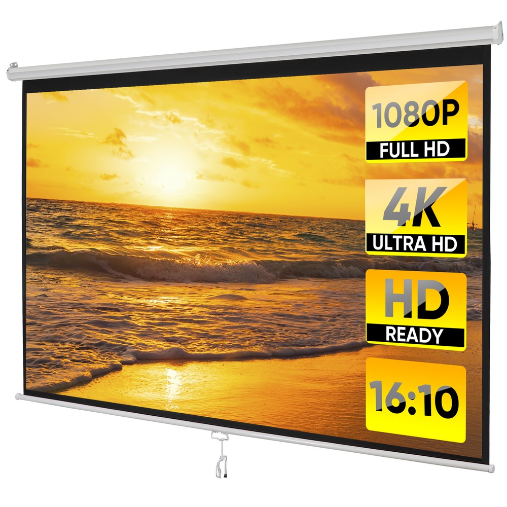 Foldable Portable 100" Projector Screen 16:10 Hd Projection Screen Manual Pull