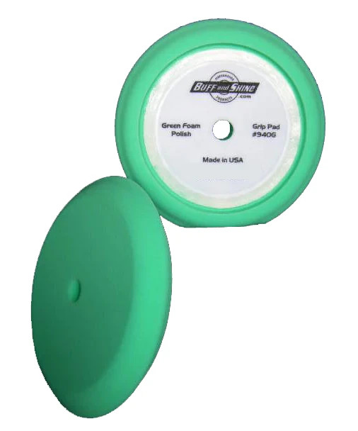 Buff & Shine 9" Hook & Loop Medium Cut Green Soft Contour Edge Foam Buffing Pad