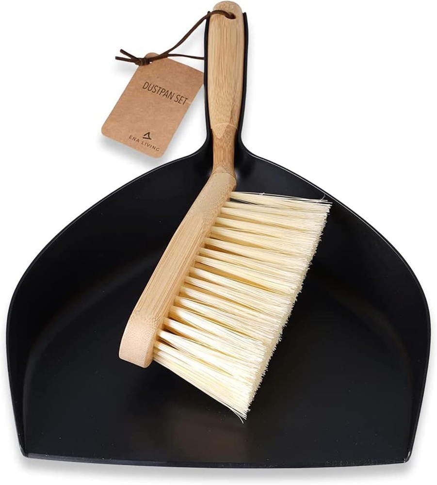 Dust Pan and Brush Set - Sturdy Bamboo Sweeping Tools for Efficient Cleaning