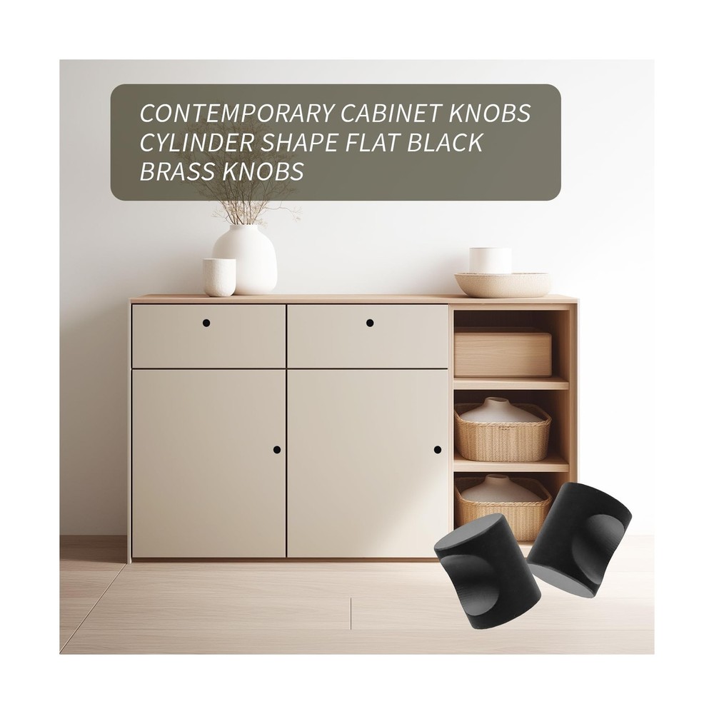 Coshar 4Pack Contemporary Cabinet Knobs Cylinder Shape Flat Black Brass Knobs...