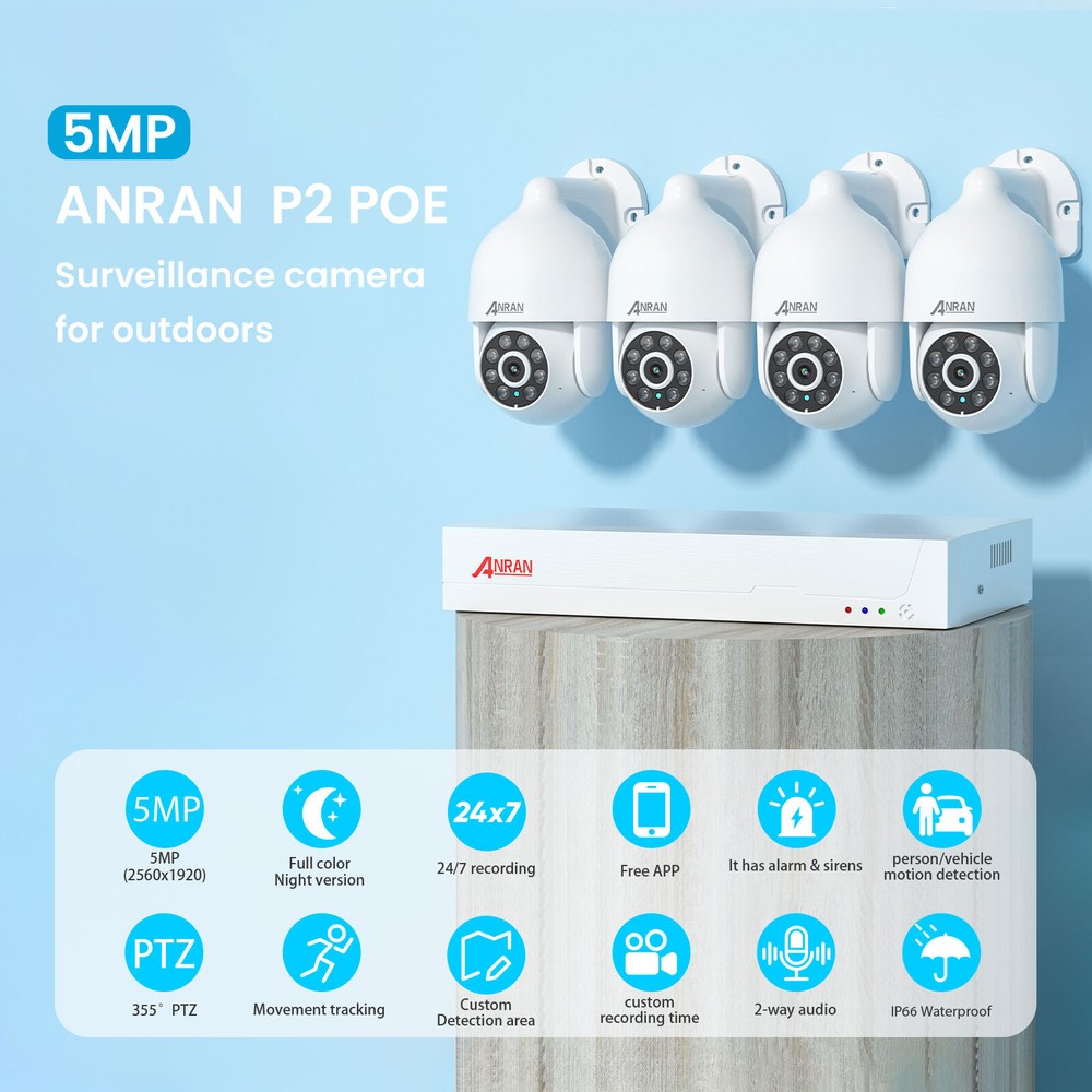 ANRAN 4K CCTV Security Camera System 8MP Kit 24/7 IP 360° PTZ AI Detection 2TB