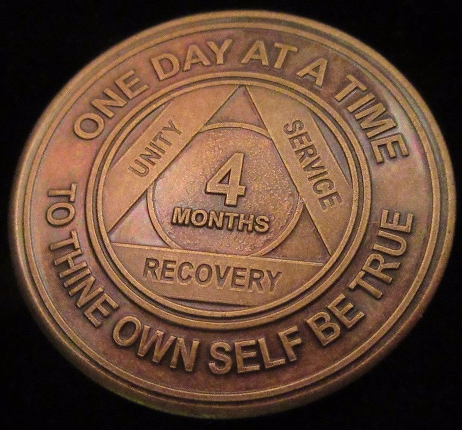 Alcoholics Anonymous AA 4 Month Bronze Medallion Token Chip Sobriety Sober