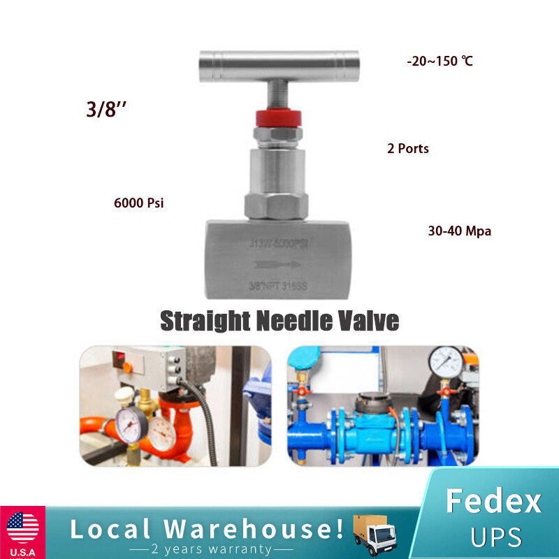 3/8" Stainless Steel Needle Valve - Threaded Flow Control, Max 6000 Psi