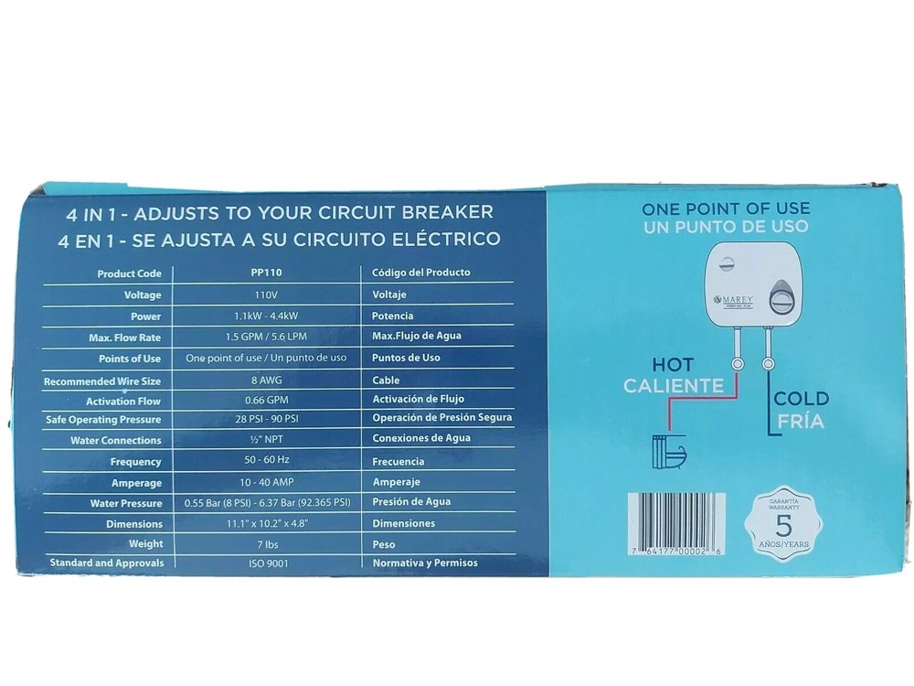 MAREY POWER PAK-PLUS 2.0 GPM Electric Tankless Water Heater - 4.4 kW 110-120Volt