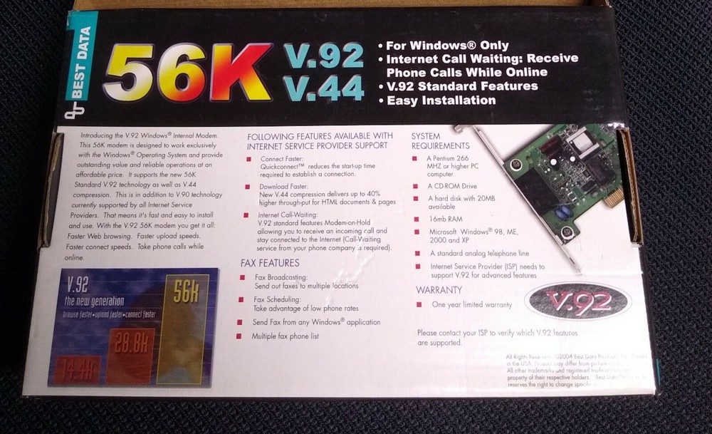 Best Data Windows (56HP) 56 Kbps Modem - Brand New