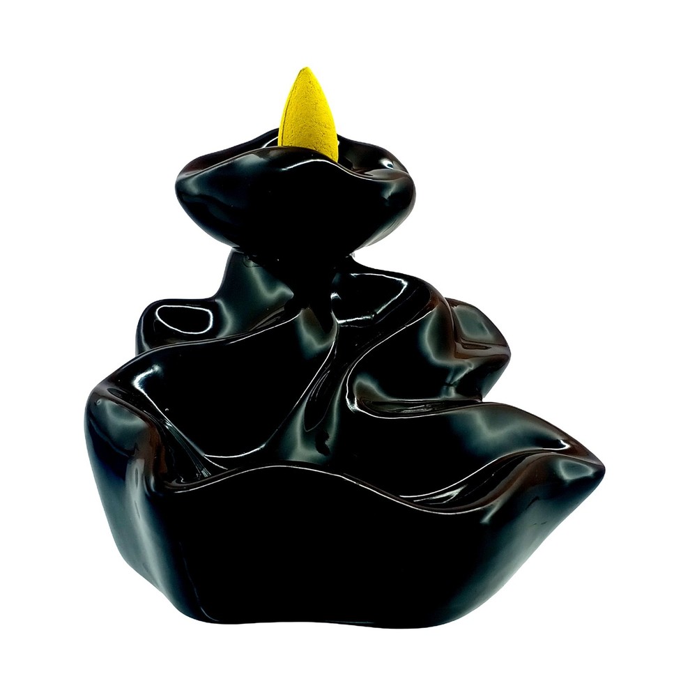 Winding River Black Ceramic Backflow Incense Burner 3.75 Inch Waterfall Fountain
