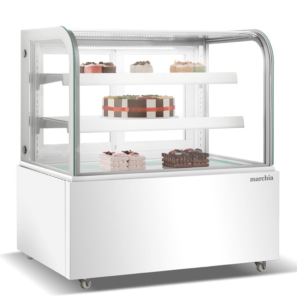 48” Curved Glass Refrigerated Bakery Display Case, 2 Shelves, White