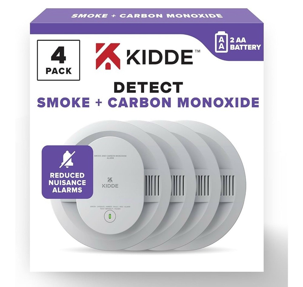 Kidde Smoke & Carbon Monoxide Detector, AA Battery Powered, LED 4 Pack