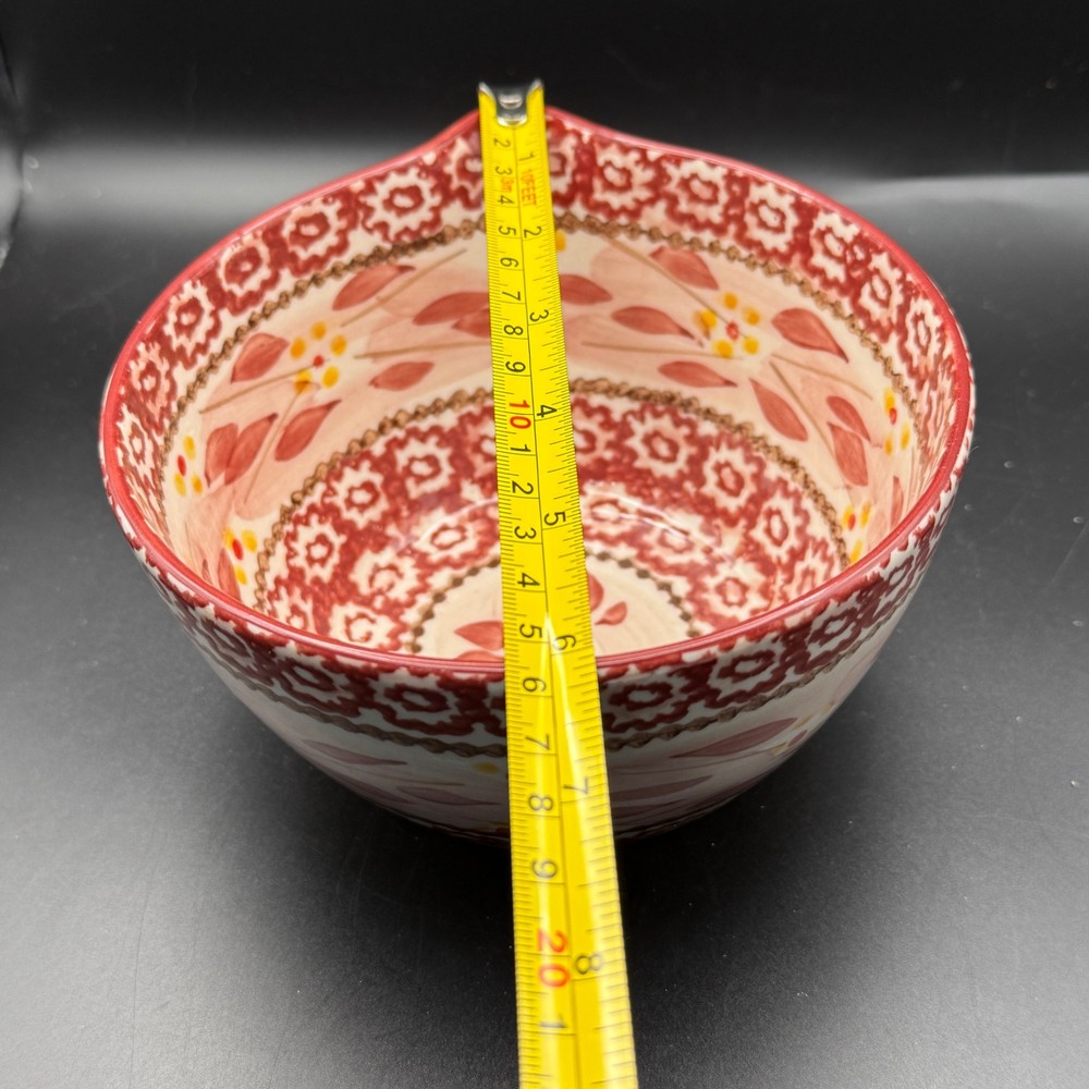 Temp-Tations Old World 1.5,1 & .5 QT Nesting Ceramic Mixing Bowls Red Pattern