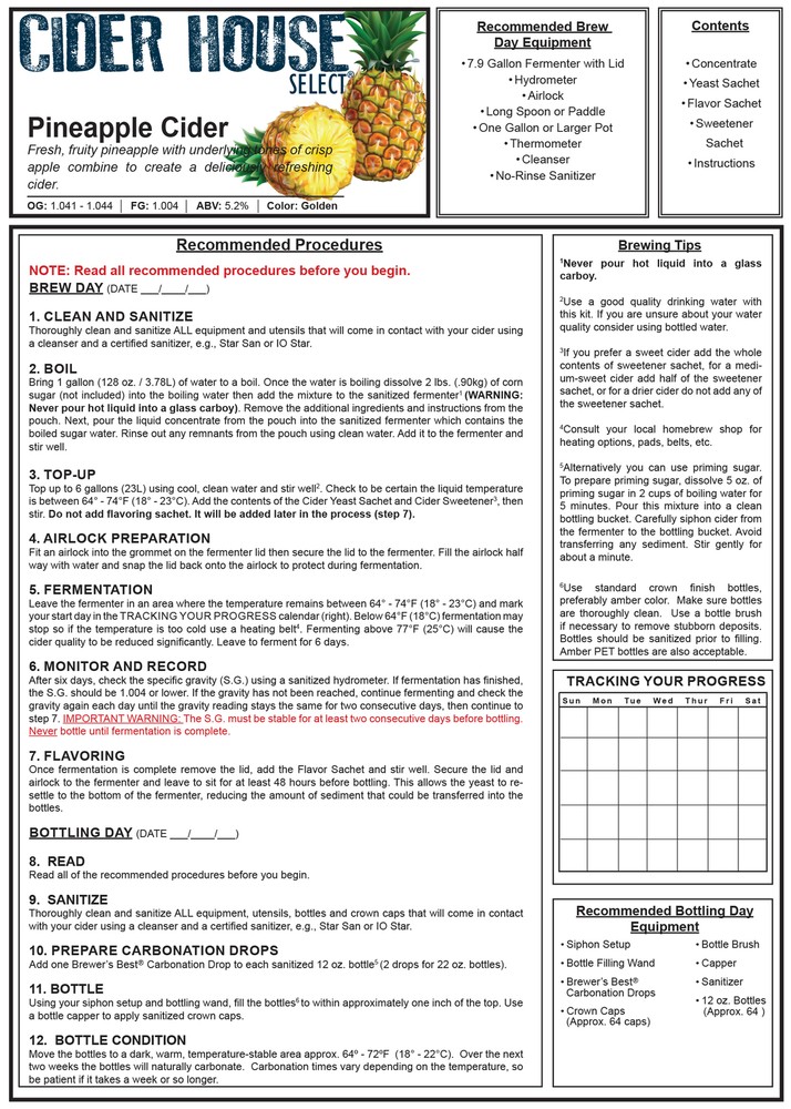 Gluten Free Cider House Select Pineapple Cider Making Kit