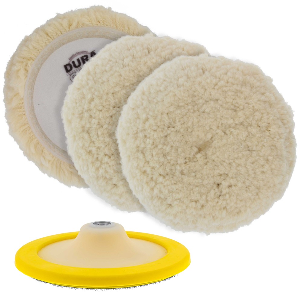 3 Pack 8" Wool Hook & Loop Buffing Pads with Backing Plate, Polishing Auto Paint