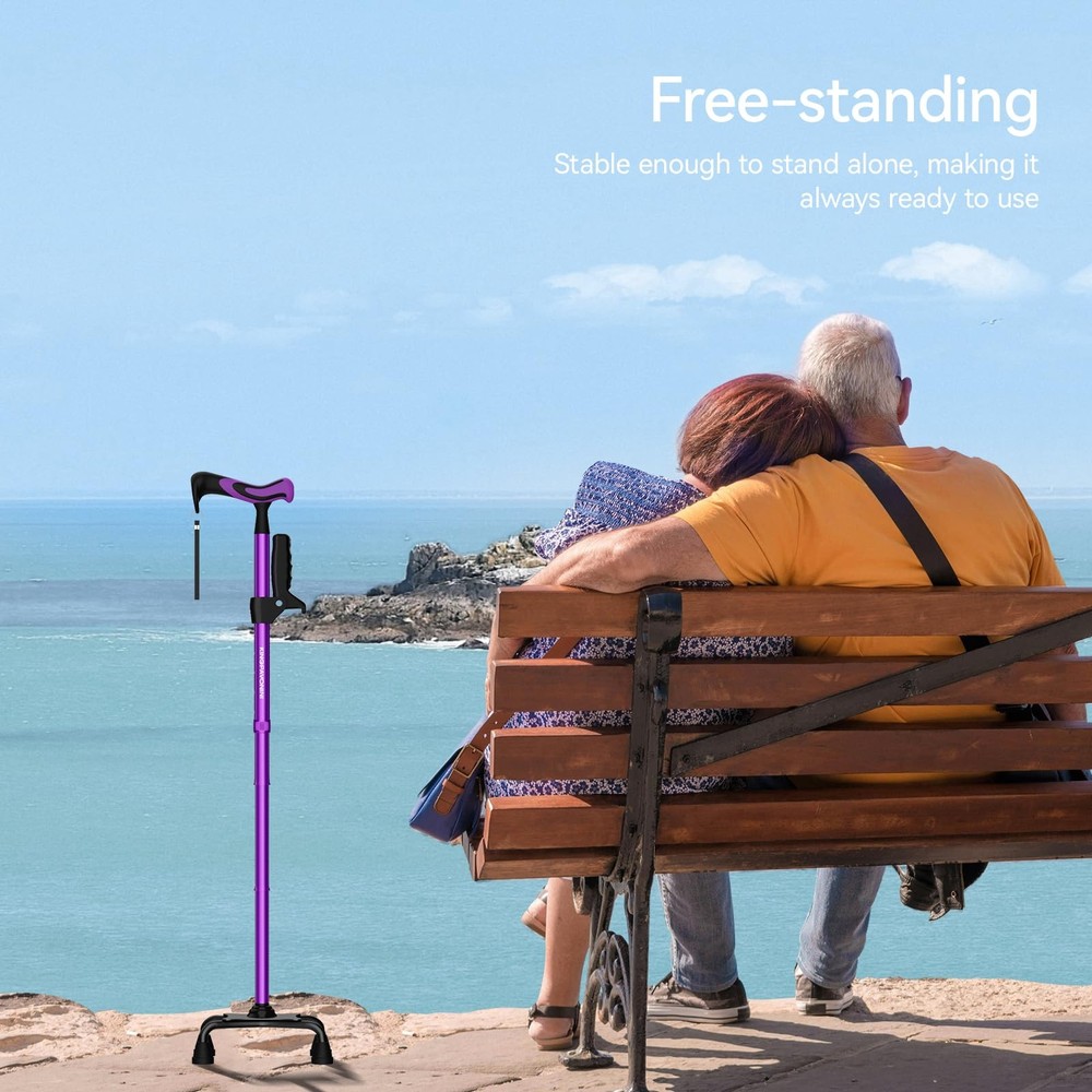 Walking Cane For Women Men Second Handle Foldable Adjustable Quad 4Pronged