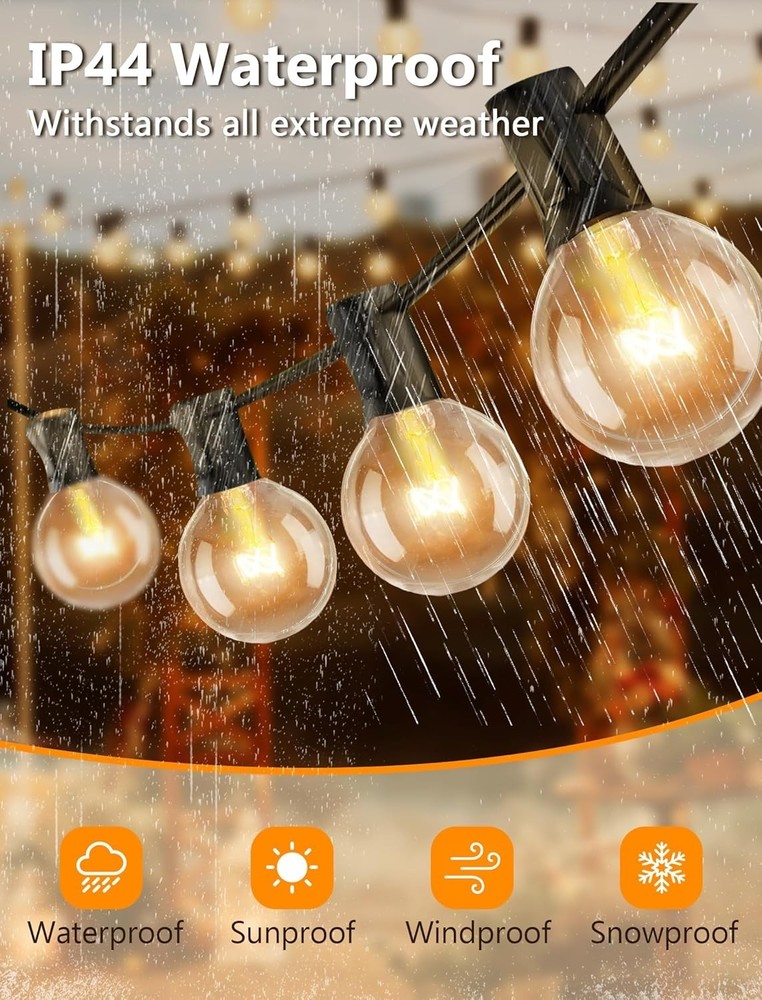 50FT G40 Globe String Lights Outdoor Patio String Lights W/ 53 Edison Globe