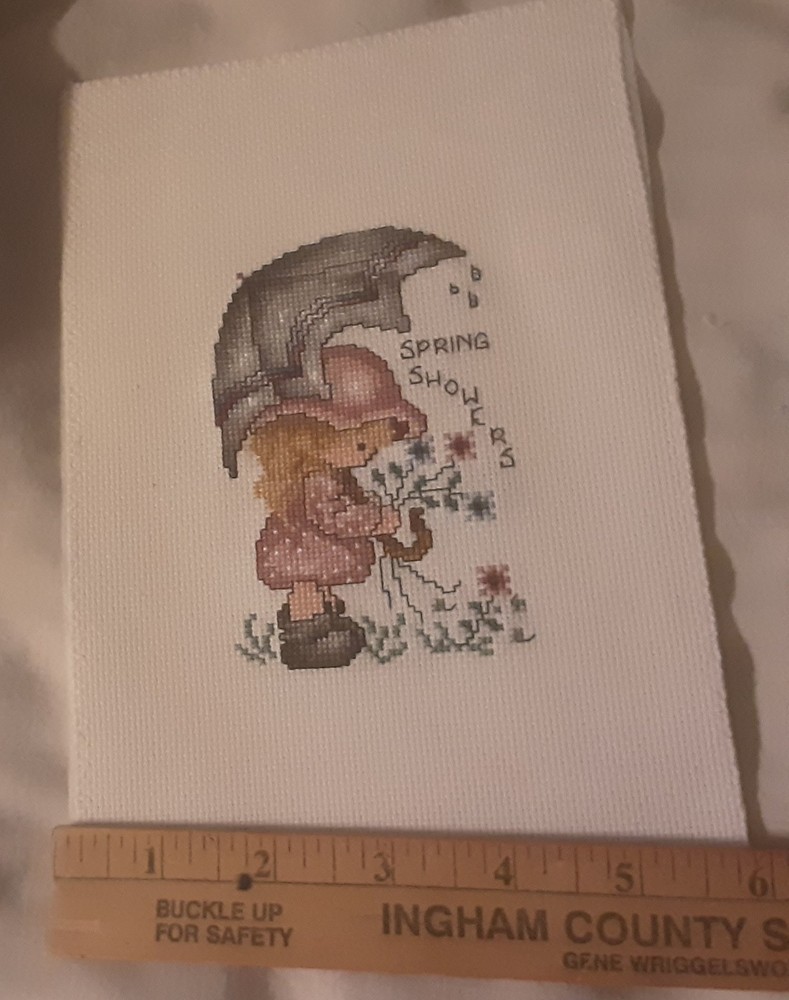 Unframed Finished Cross Stitch Spring Showers