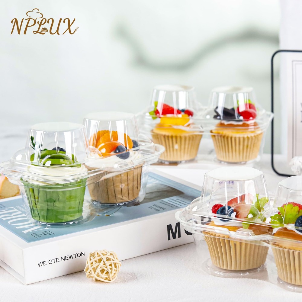 2 Count Cupcake Containers 75 Pack Holder with Connected Airtight Lid Boxes