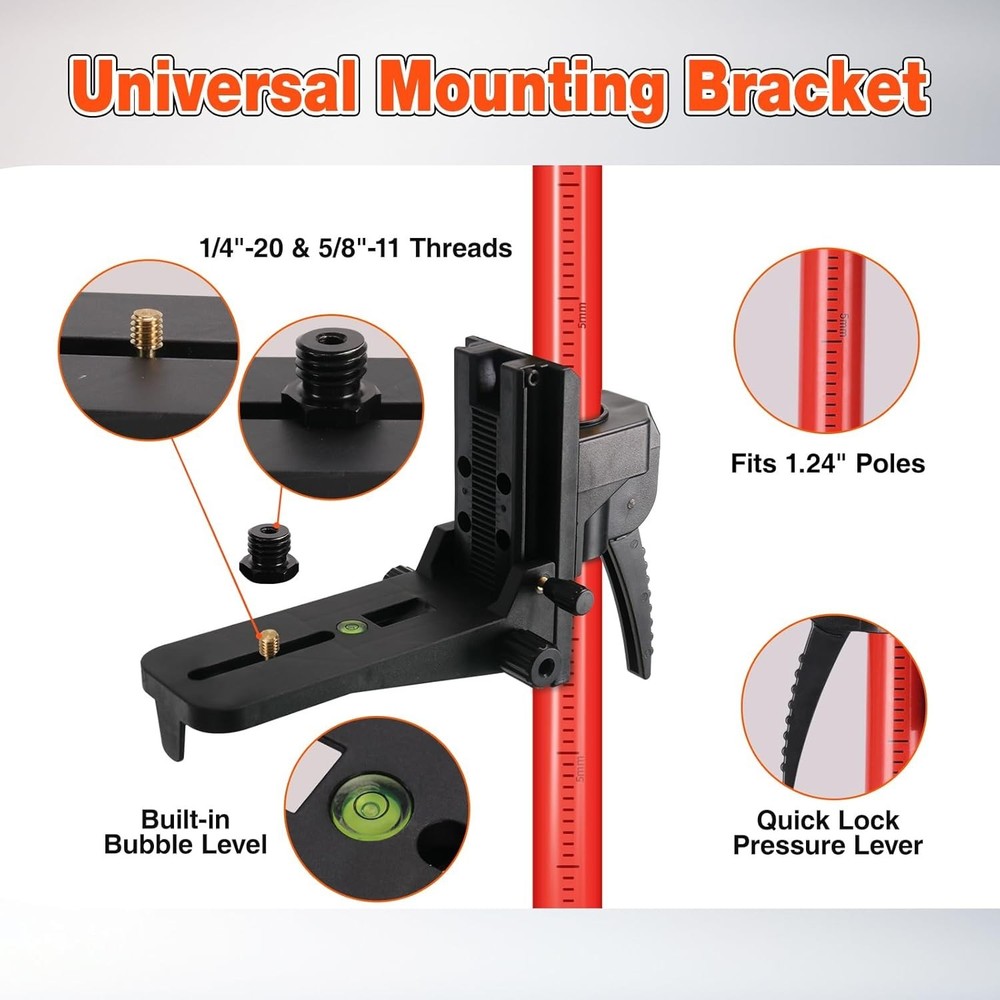 Telescoping Laser Level Pole, 12 FT/3.7 M Tripod Laser Pole with Adjustable M...