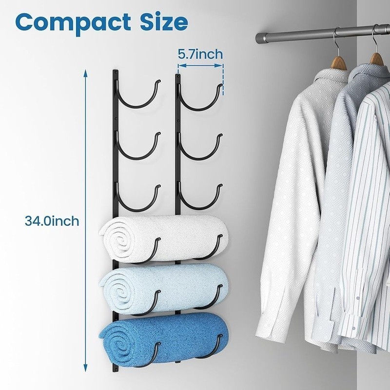 Wall Mounted Towel Rack Customizable Width Space Saving Towel Organizer Bathroom