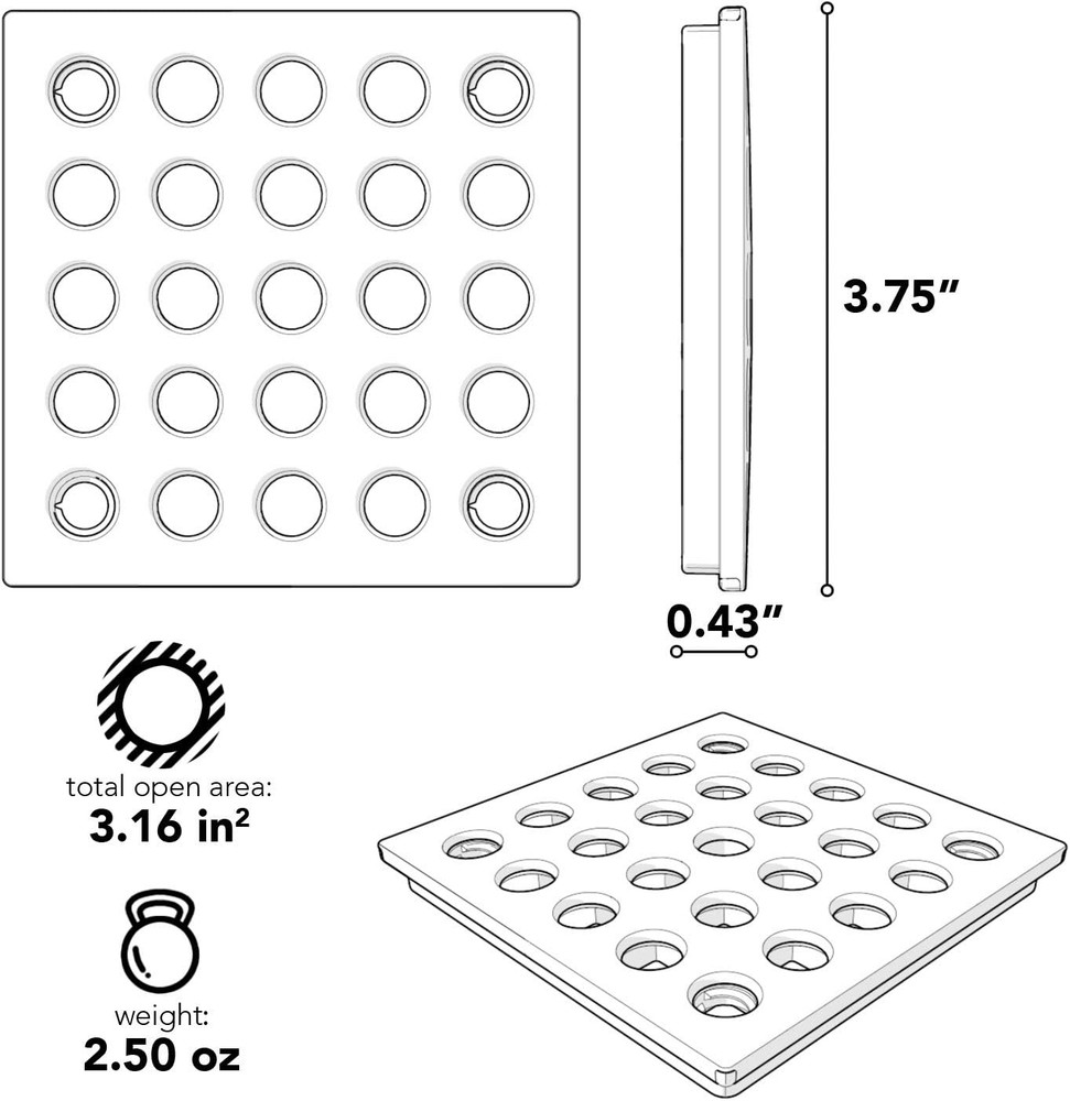 E4404 Square Shower Drain Grate, Brushed Nickel