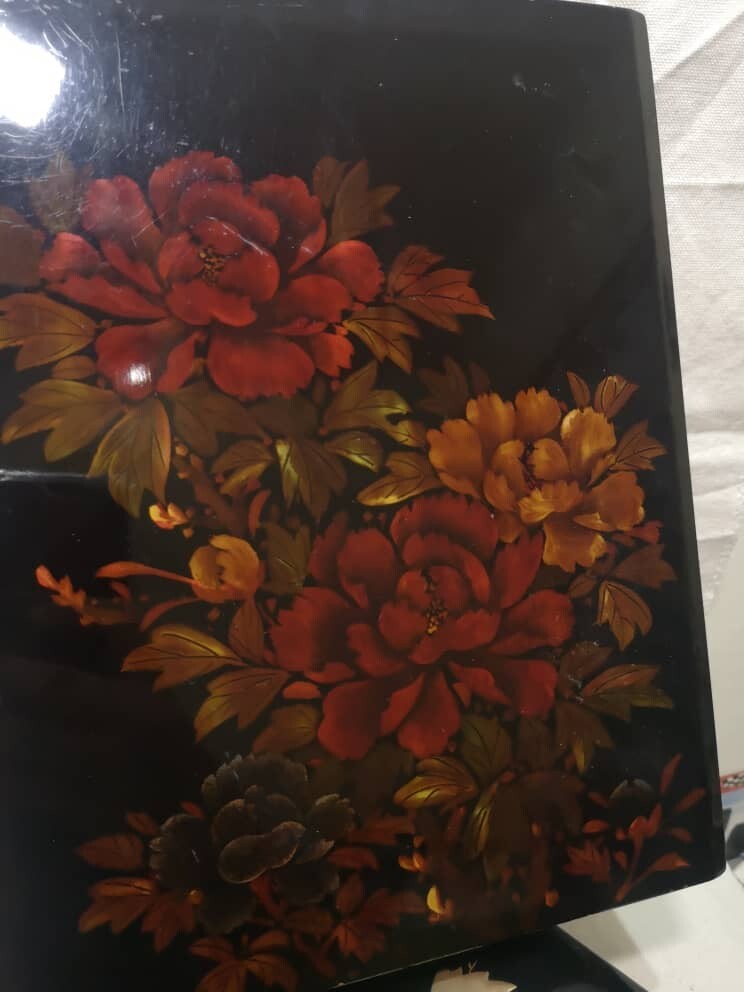 Japanese Lacquered Floral Design Letter Box Lacquerware