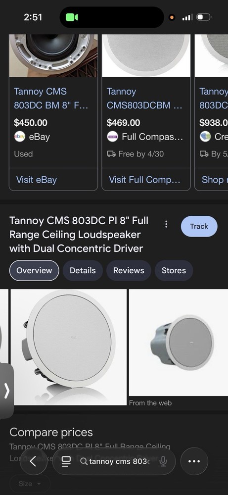 Tannoy CMS 803DC 8" Full Range Ceiling Loudspeaker