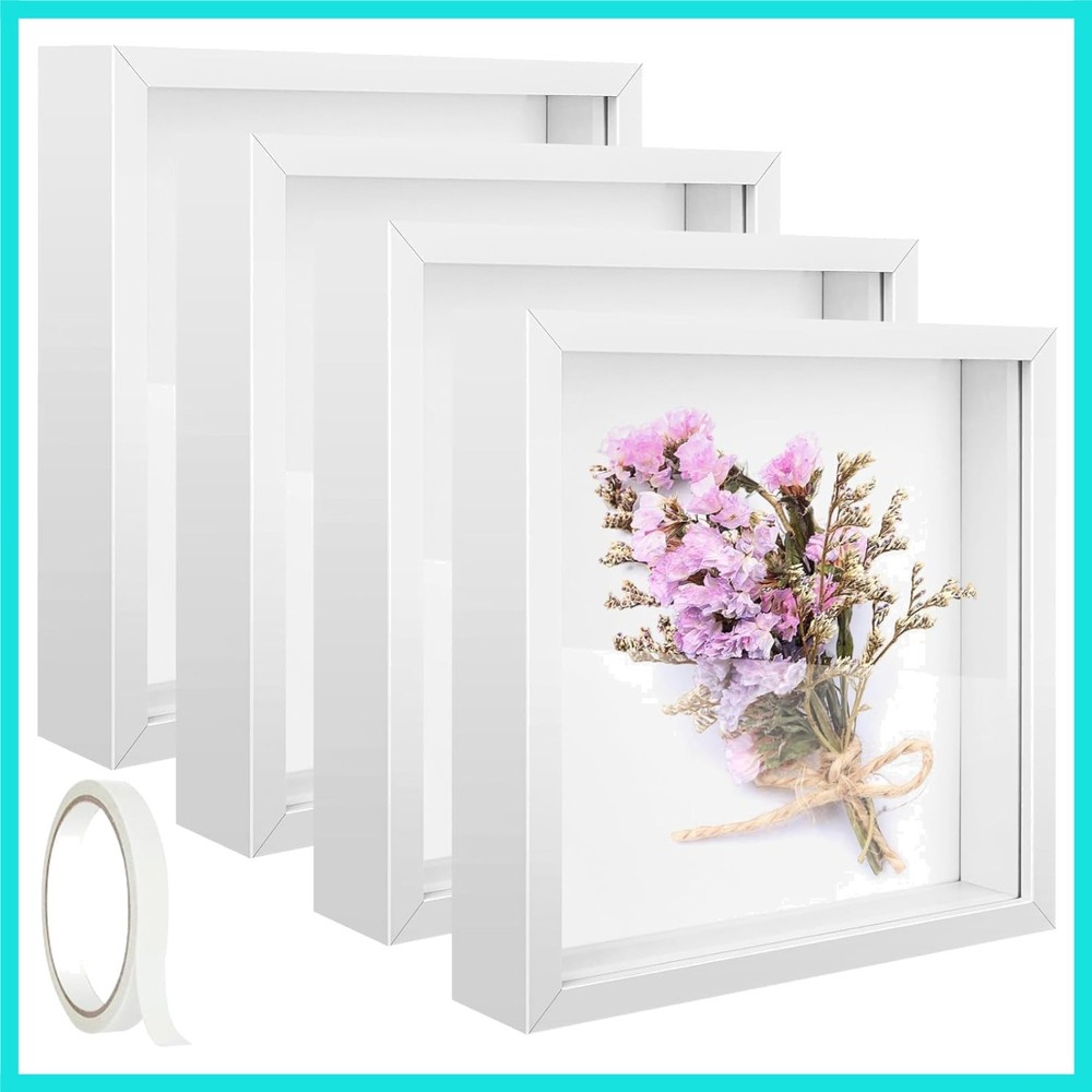4 Pack 8 x 8in Shadow Box Picture Frame 3D Frames Shadow Box Square Acrylic S...