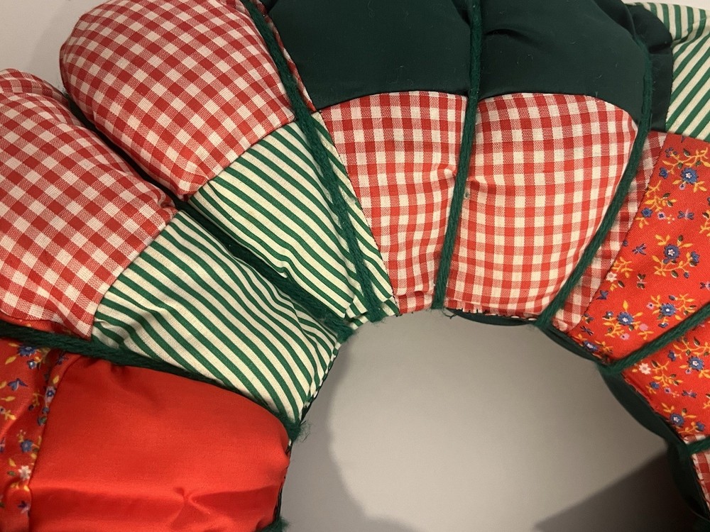 Vintage Patchwork Christmas Wreath With Bow
