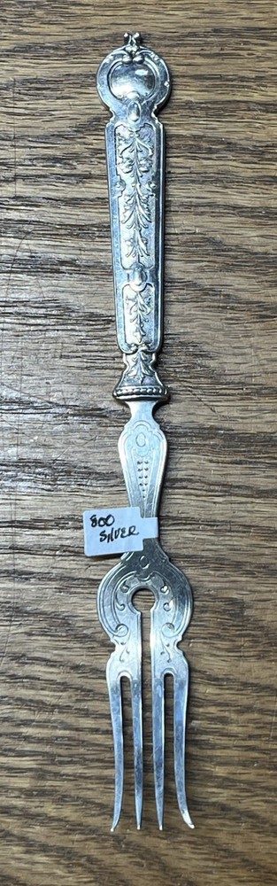Extremely Ornate Solid .800 Silver Flared Time Hors D’oeuvre Fork No Monogram