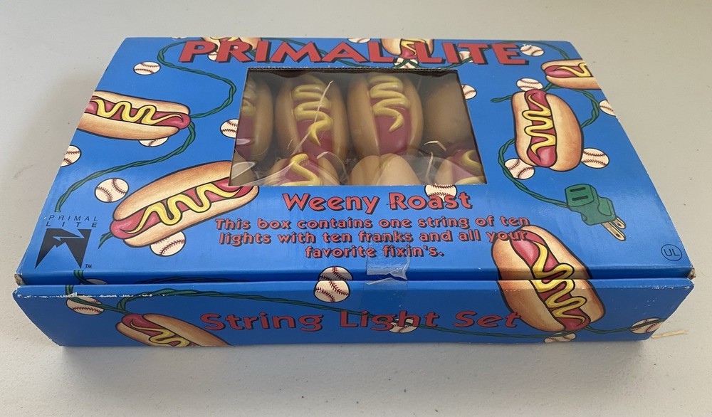 Vintage Primal Lite Weeny Roast String Lights Hot Dog Set 1993 Box