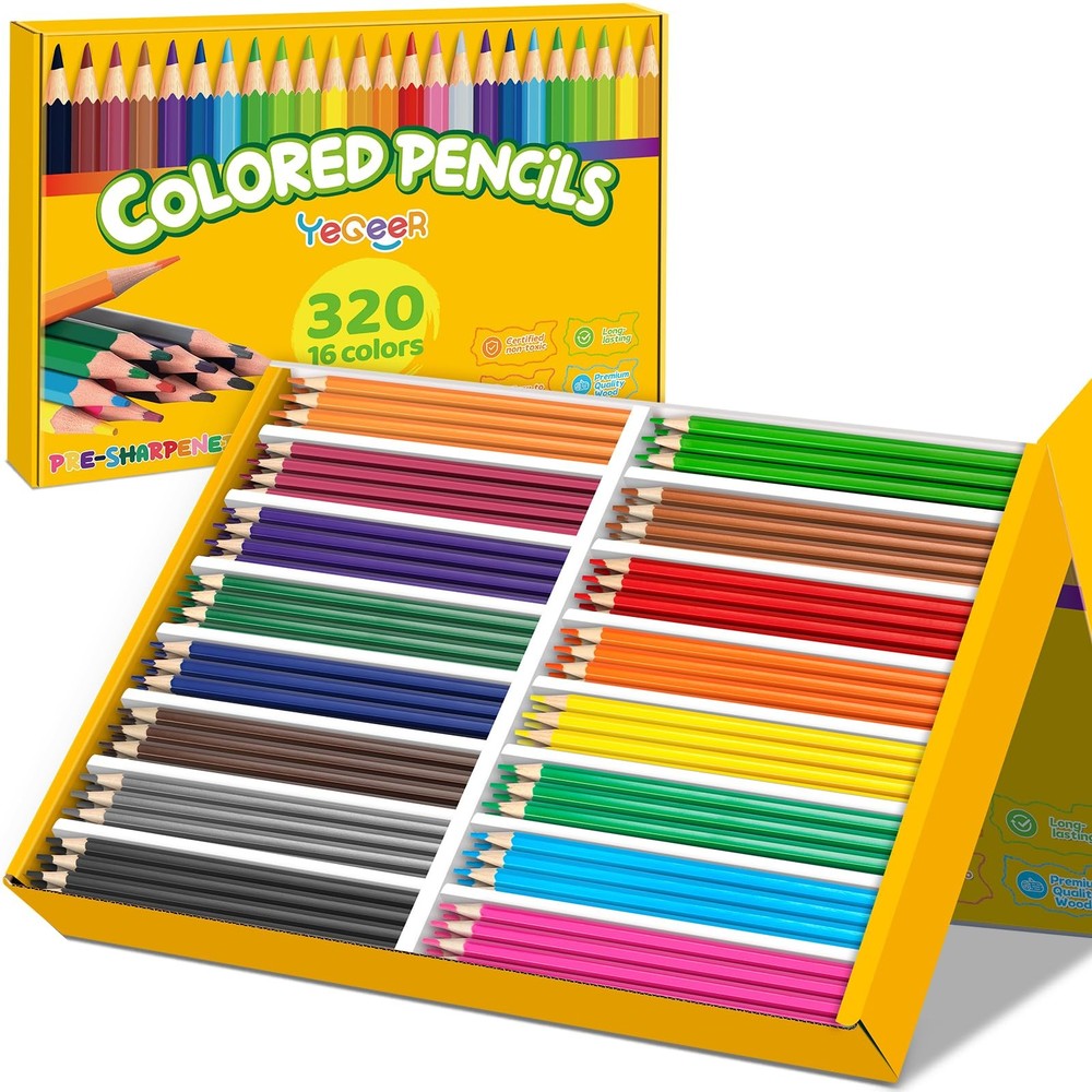 YEGEER 320 Count Colored Pencils Bulk, 16 Assorted Colors, Pre-sharpened Colo...