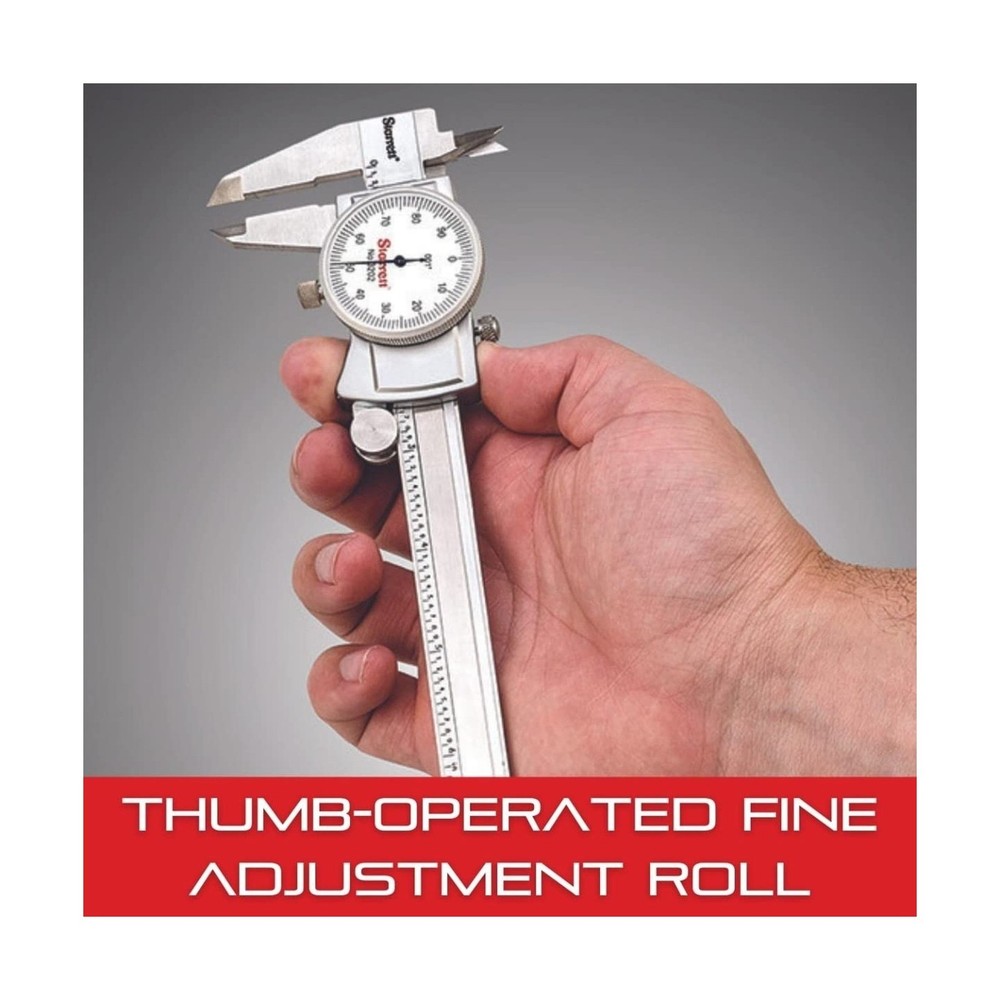 Starrett Dial Caliper with Adjustable Bezel and Fitted Case - White Face, 0-8...