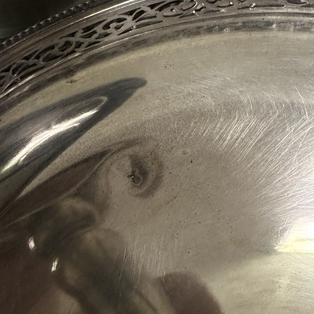 Tidbit Pedestal Footed Server Appetizer Plate Signed PM Silver Plate Italy