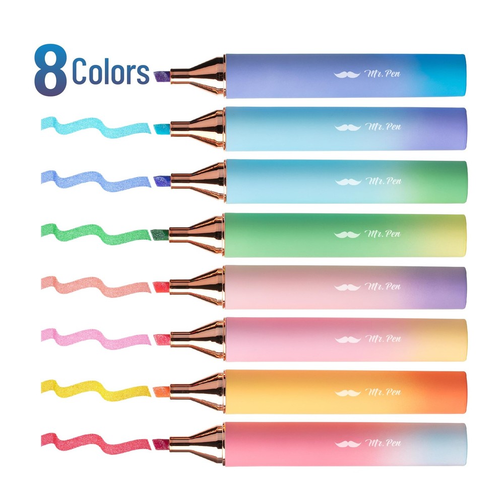 Glitter Highlighters set 8 Pack Chisel Tip Sparkle Stationery set