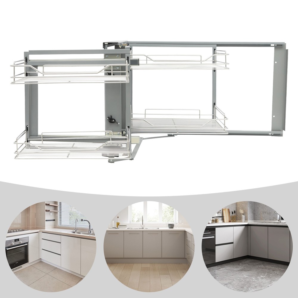 2-Tier Cabinet Organizer Corner Pull Out Organizer for Kitchen 89.5*46*52.5cm