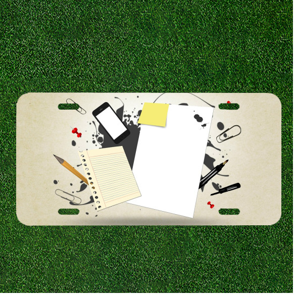 Custom Personalized License Plate Auto Tag With Phone Pencil And Notes
