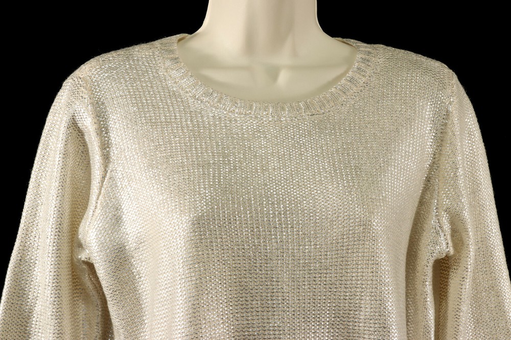 Charming Charlie Womens Rock Chic Sweater M Medium Metallic Silver Pullover NEW
