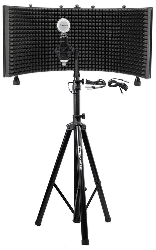 Rockville Recording Studio Microphone+Foam Shield+Mount+Filter+Tripod Stand