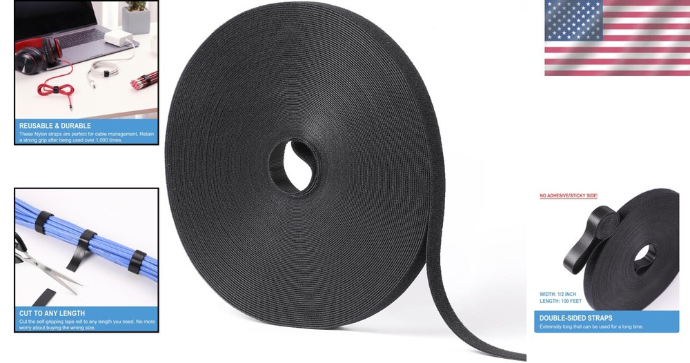 1/2In X 100Ft Hook and Loop Roll | Double-Sided Strips Self-Gripping Straps