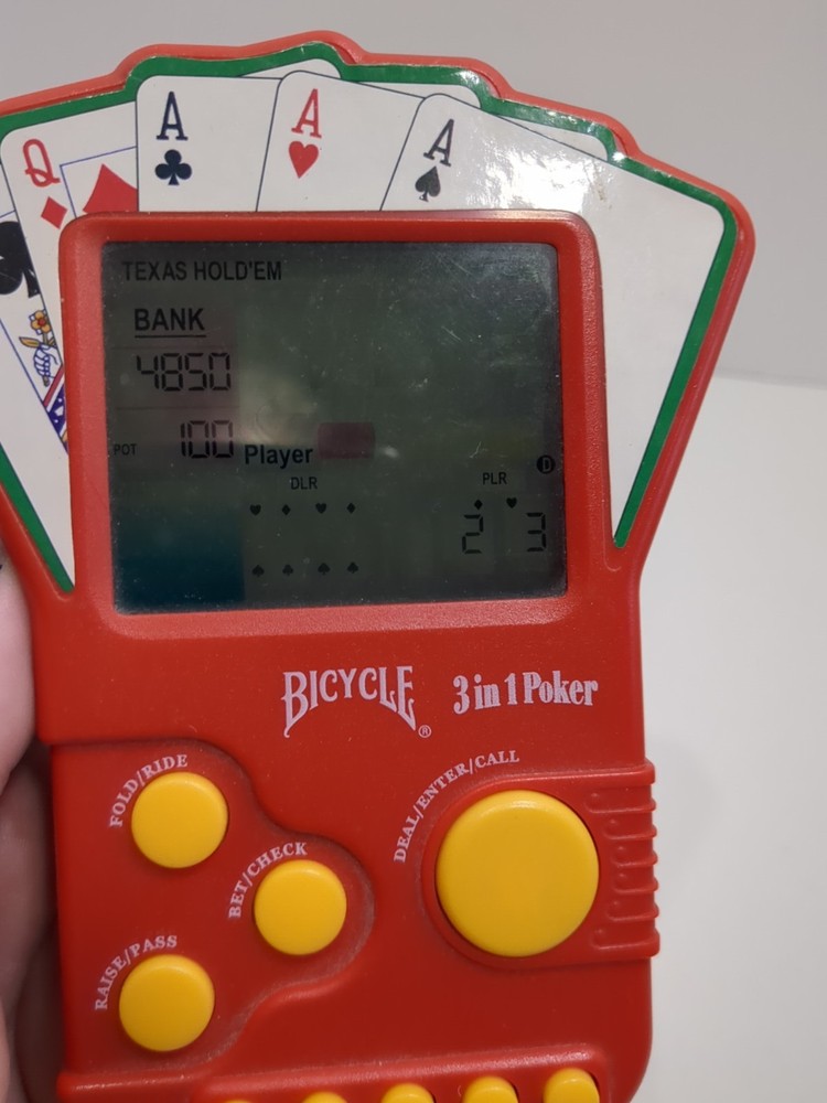 Techno Source 2004 Bicycle 3 in 1 Poker Handheld Electronic Game Pre-owned Works