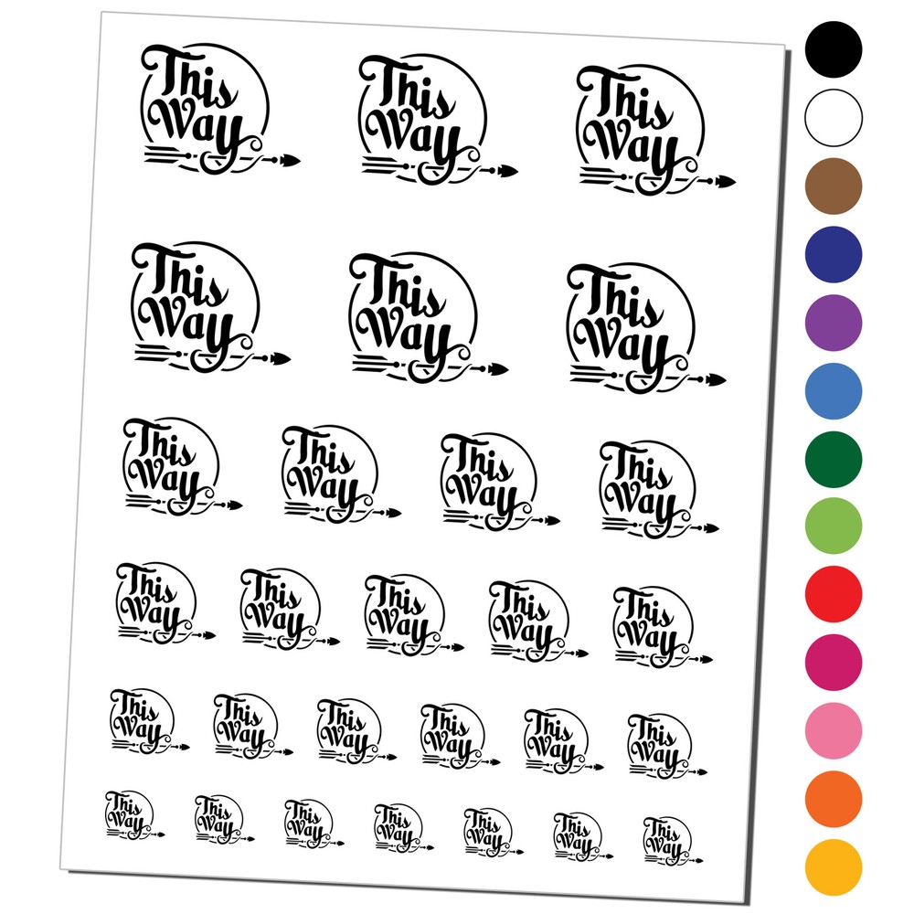 This Way Script Text Arrow Pointing Temporary Tattoo Water Resistant Set