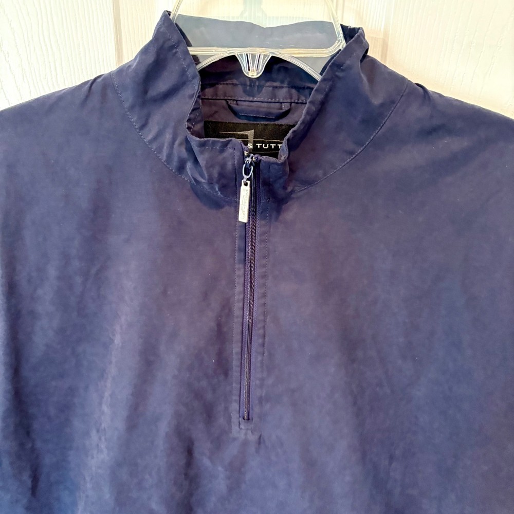 Page & Tuttle Mens Large 1/4 Zip Pullover Jacket Windbreaker Navy Blue Golf EUC!