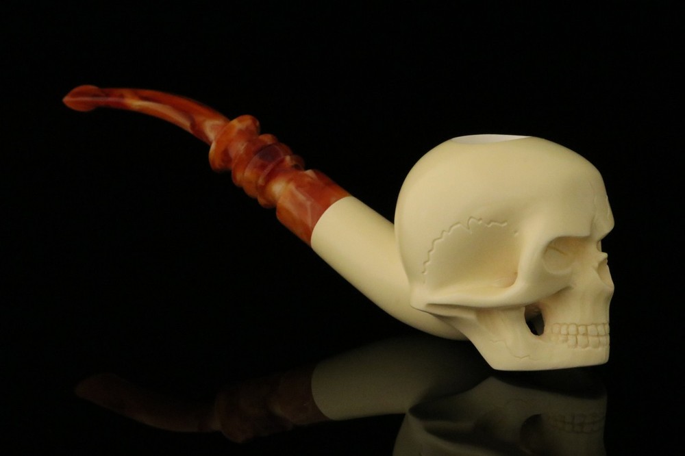 srv - Skull Block Meerschaum Pipe with fitted case M3684