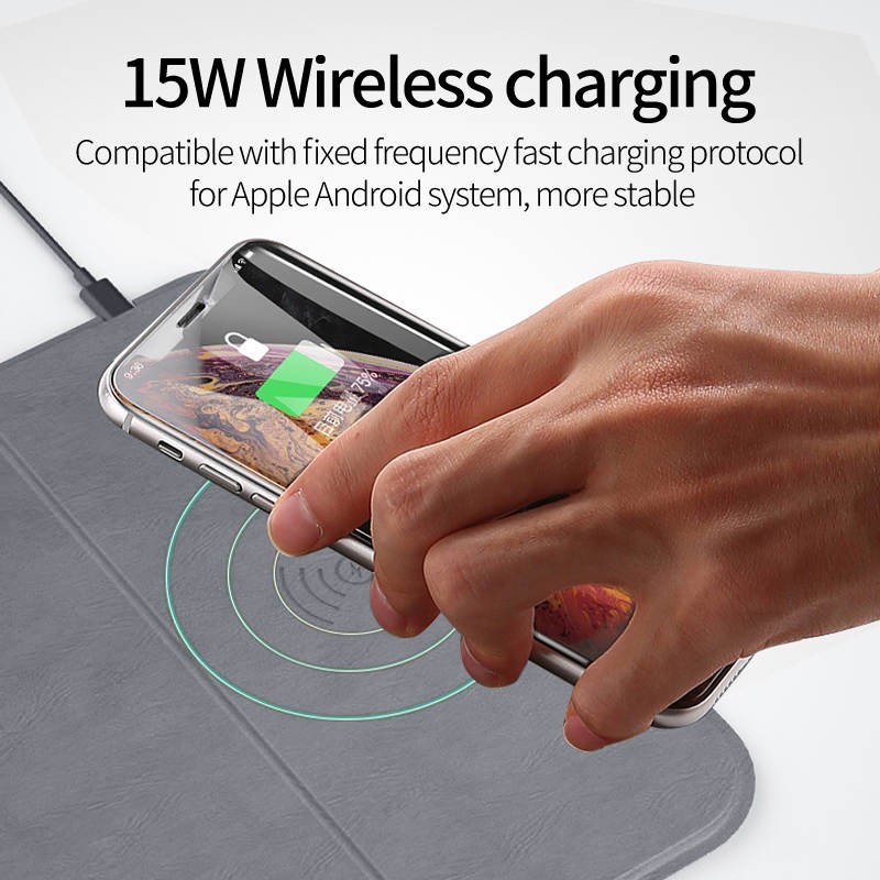 Wireless Charging iPhone and Android Folding Mouse Pad & Stand, 15W Charging