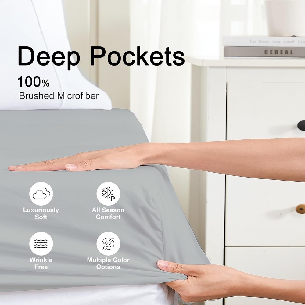 Deep Pocket Light Gray Twin XL Fitted Sheet - 100% Microfiber, Machine Washable