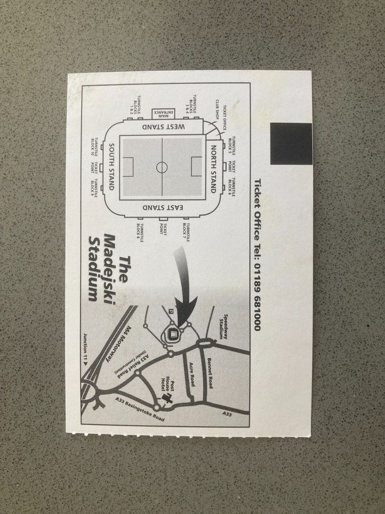 Reading v Burnley 1998-99 Match Ticket