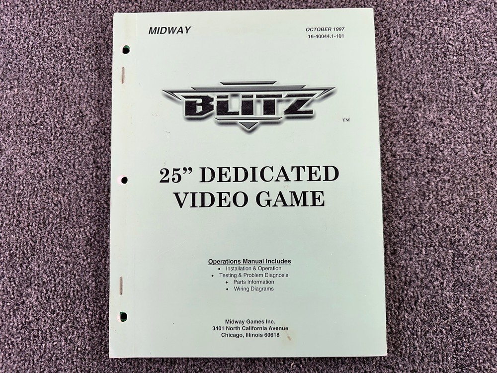 Midway Blitz 25" Dedicated Arcade Video Game Manual Schematics ORIGINAL