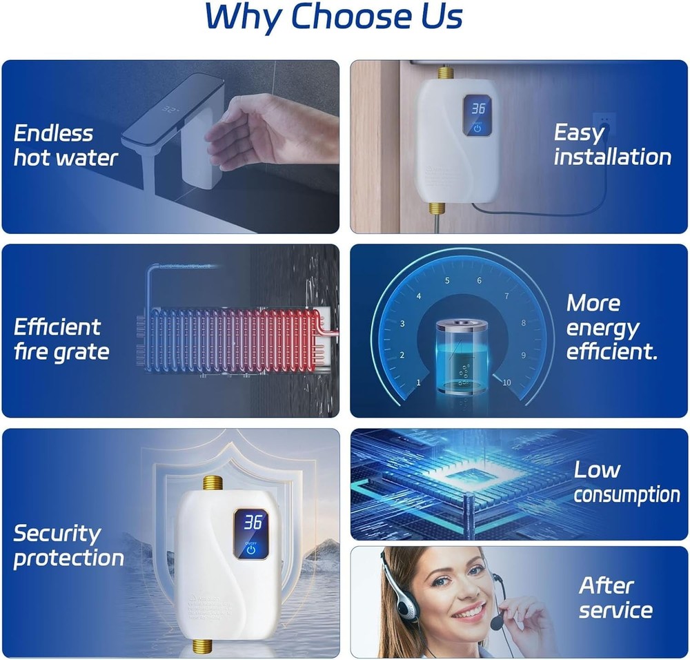 Tankless Water Heater Electric 110V, 3000W Instant Electric Water Heater, Und...