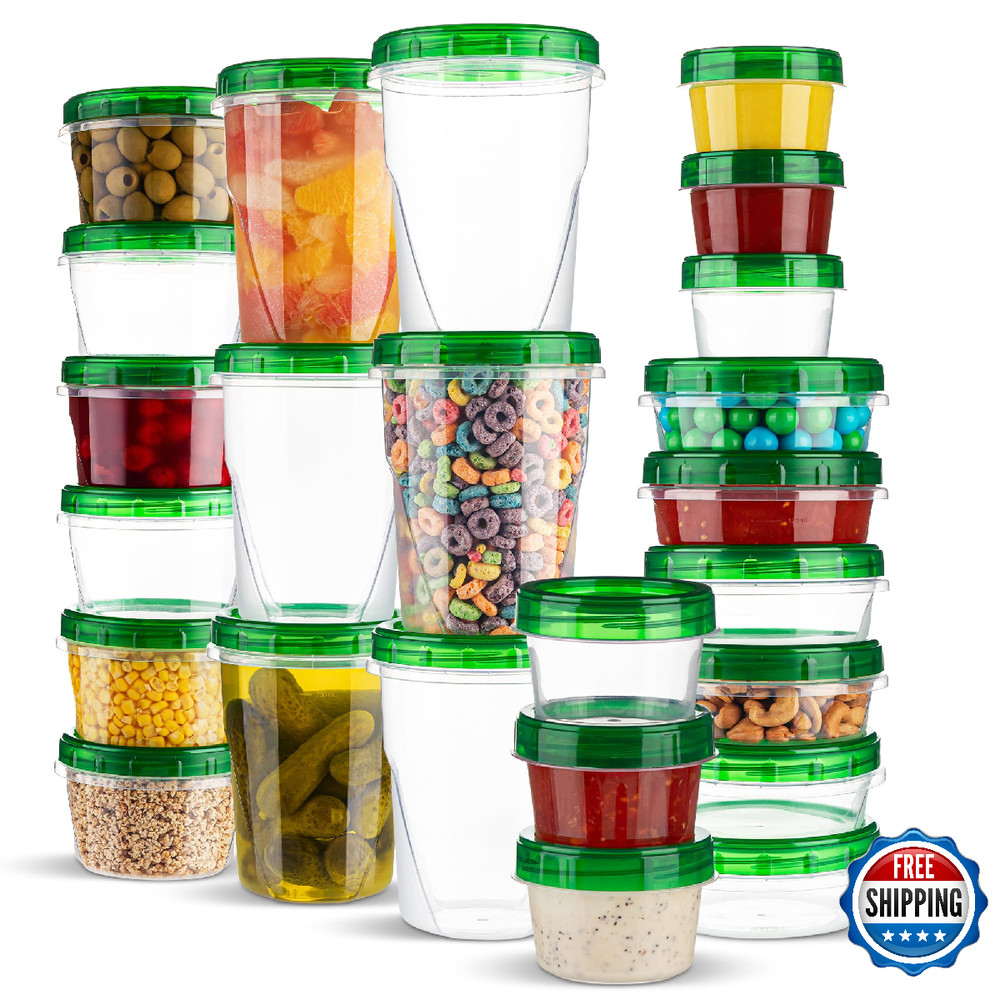 PLASTICPRO 24 Pack Twist Top Food Storage Containers Assorted Sizes