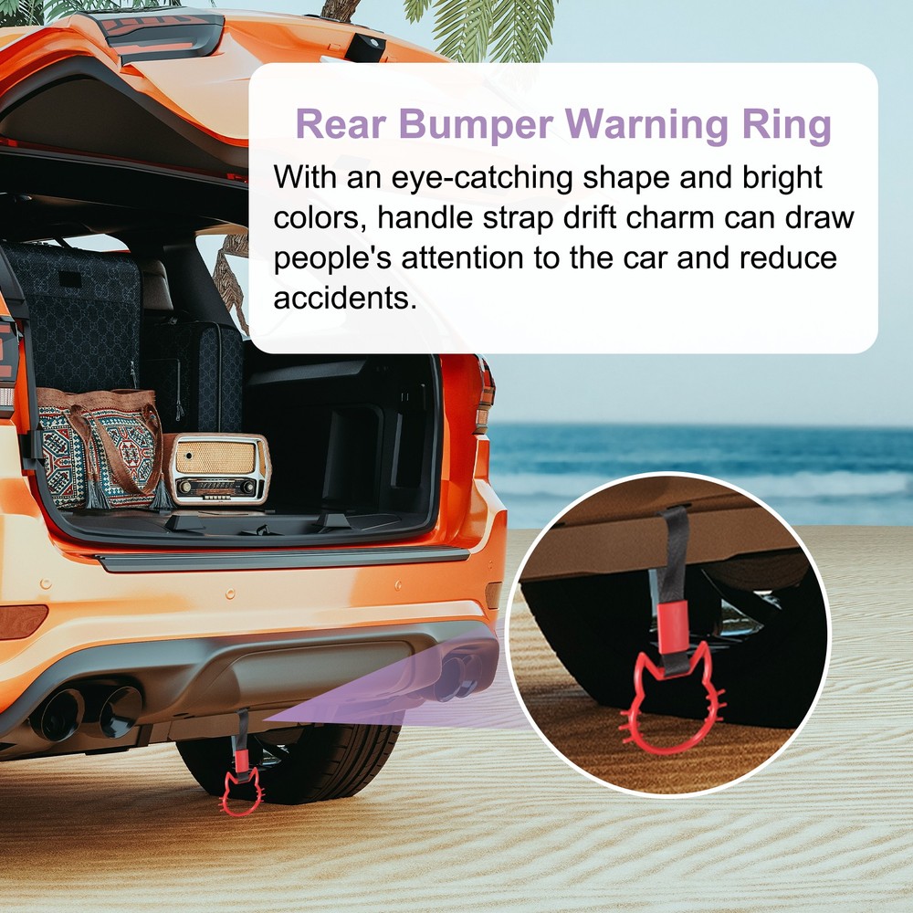 2 Pcs Heart Car Handle Straps Rear Bumper Warning Ring Black