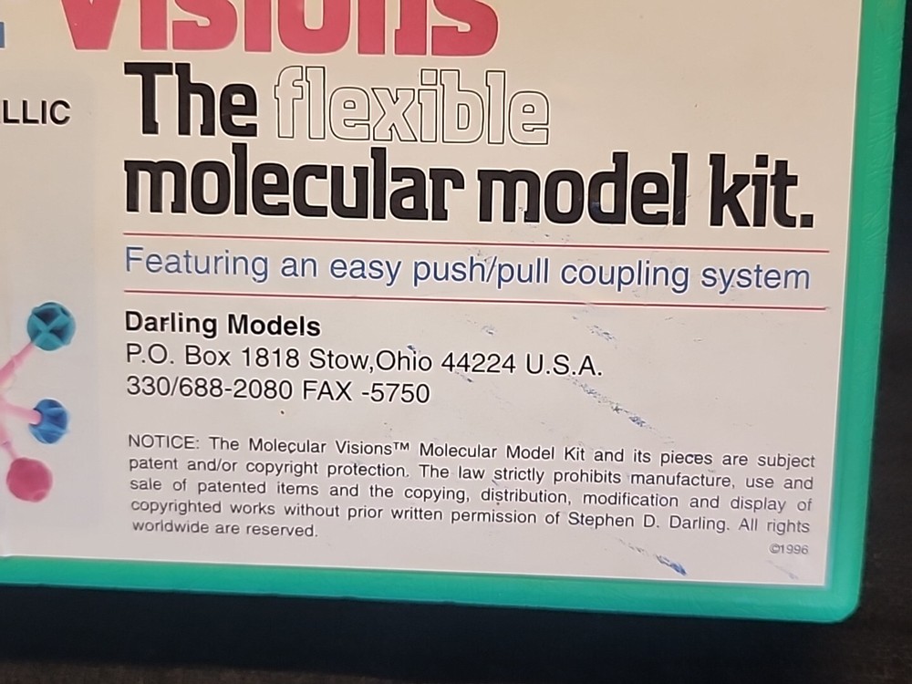1996 Molecular Visions Flexible Molecular Model Kit Darling Models *READ* (T105)